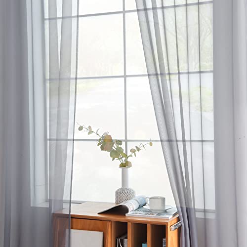 Solid Sheer Rod Pocket Curtain Voile Draperies 2 Panels White Beige Black Grey Coffee 52 Inch Width 84 Inch Long 1 Pair for Kitchen Bedroom Children Living Room Yard (Grey / 52"W x 84"L (Pack of 2))