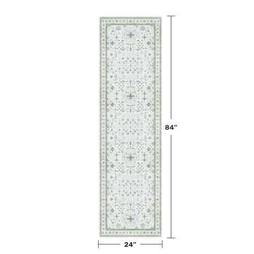 Boho Bathroom Runner 2x7 (2' x 7' (Runner) / Cream Green)