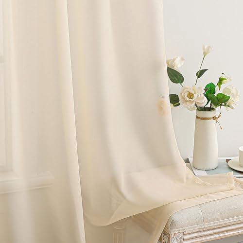 2 Panels Sheer Curtains for Living Room 54 X 102 Inches Cream (Cream / 54"W x 102"L (Pack of 2))