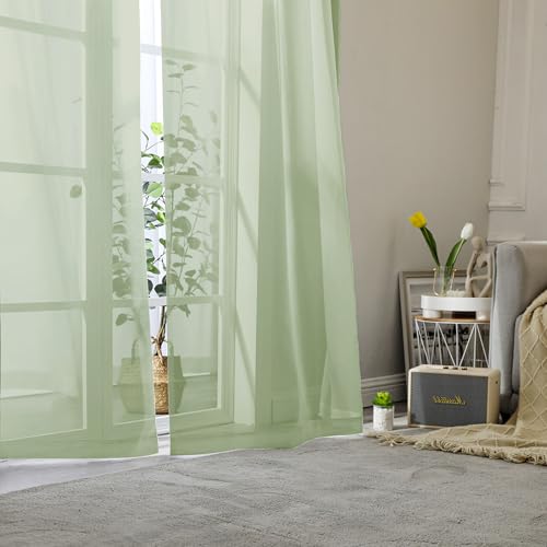 Light Green Sheer Curtains 78 Inches Long 2 Panels (Light Green / 42"W x 78"L (Pack of 2))