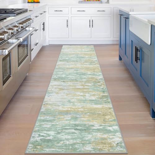 Modern Abstract Hallway Runner Rug (Light Green Yellow / 2' x 8' (Runner))