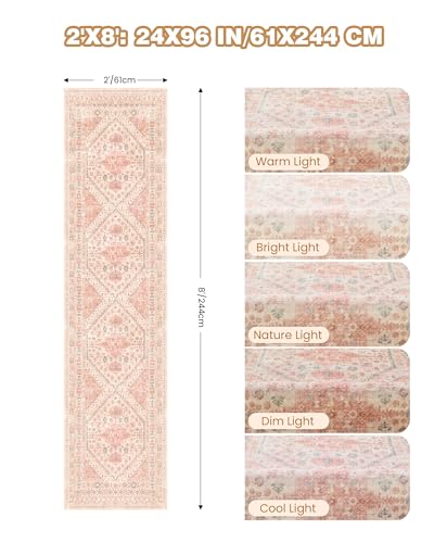Runner Rug 2x8 Runners for Hallways Non Slip Washable Rugs (Pink / 2' x 8' (Runner))