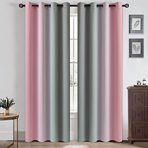Ombre Pink and Grey Curtains for Bedroom (52"W x 84"L (Pack of 2) / Pink and Grey)