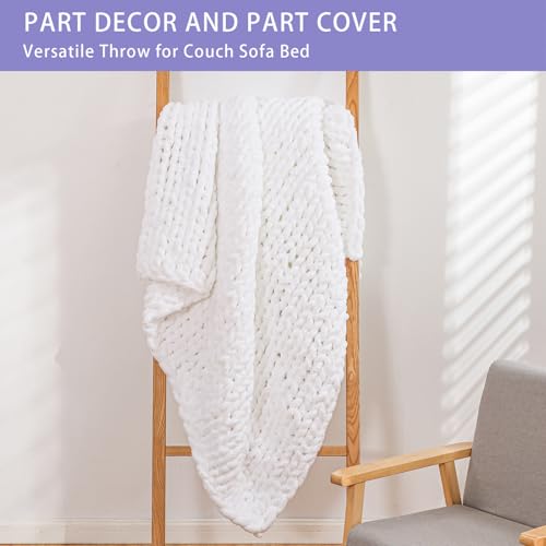 Chunky Knit Throw Blanket for Couch (White / 40"x80" (Special Size Throw))