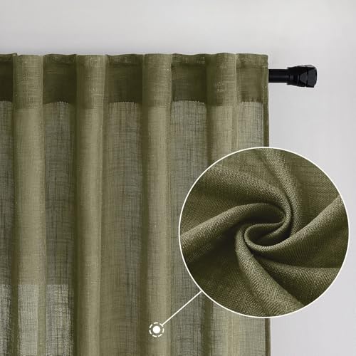 Light Olive Green Linen Curtains 52x108 Inch 2 Panels for Bedroom (52"W x 108"L (Pack of 2) / Light Olive Green)