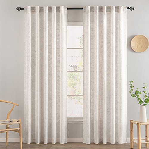 White Linen Curtains 52x84 Inch for Bedroom Living Room 2 Panels (52"W x 84"L (Pack of 2) / Bleached Linen)