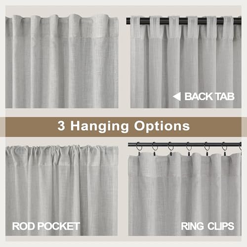 Light Grey Curtains 90 Inches Long for Living Room 2 Panels Back Tab Loop Pocket Light Filtering Draperies Soft Linen Semi Sheer Gray Curtains for Bedroom Modern Farmhouse Decor 52x90 Length (52"W x 90"L (Pack of 2) / Grey)