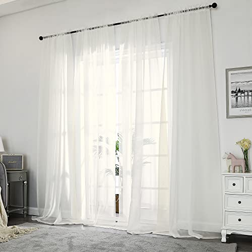 Ivory Sheer Curtains 84 Inches Long for Living Room (Ivory / 42"W x 84"L (Pack of 2))
