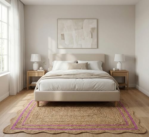Jute Area Rug Handmade Classic Design Soft Textured Durable Easy Clean Low Pile for Living Room Entryway Bedroom Farmhouse Decor (Pink / 4x8 Feet)
