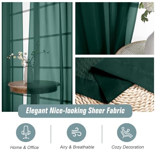 Green Window Sheer Curtains 54 inch Length (42"W x 54"L (Pack of 2) / Hunter Green)