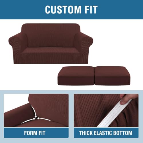 3 Piece Stretch Sofa Covers for 2 Cushion Loveseat Couch Covers for Living Room Sofa Slipcovers (Medium / Burnt Brick)