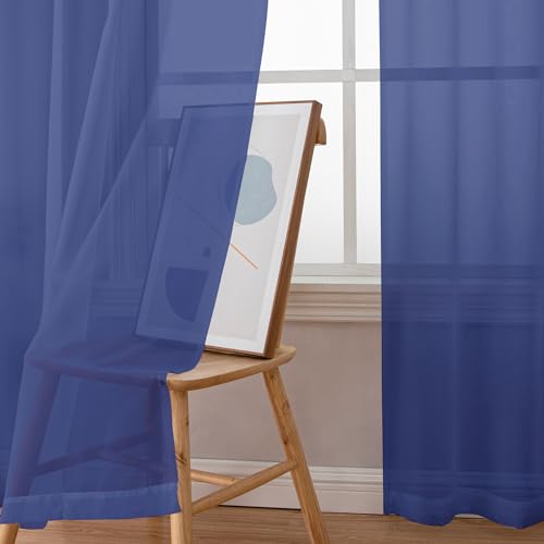 Sheer Curtains 84 Inches Long 2 Panels Set for Bedroom Living Room (Royal Blue / 42"W x 84"L (Pack of 2))