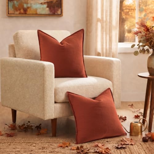 Fall Rust Linen Throw Pillow Covers 18x18 Set of 2 (Rust / 18" x 18" (Pack of 2))