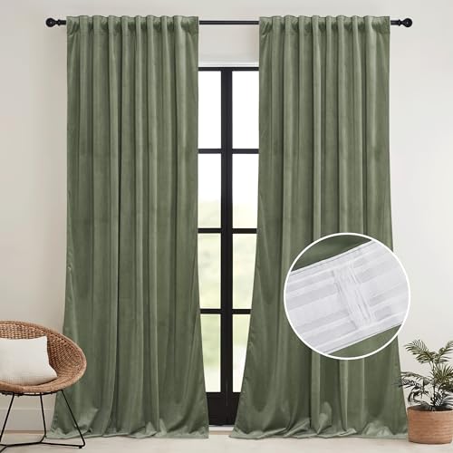 Velvet Curtains 120 inches Long (Sage Green / 52"W x 120"L (Pack of 2))