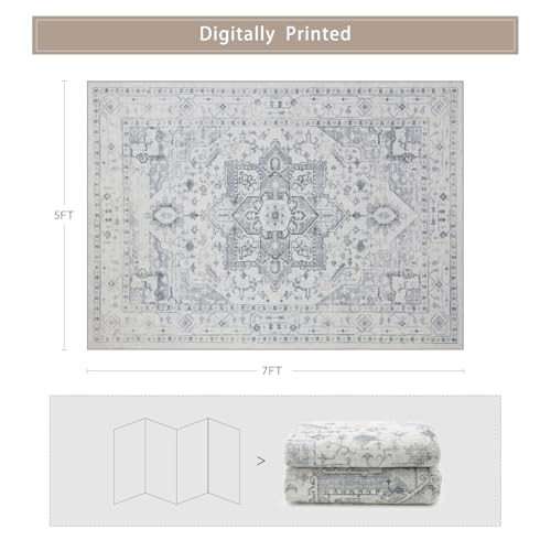 Washable Rugs 5x7 Area Rugs for Living Room (5' x 7' (Rectangular) / Grey/Cream/White/Light Blue)