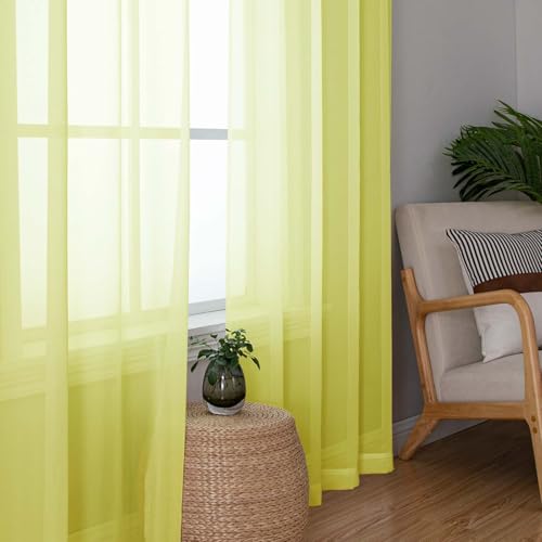 Lemon Sheer Curtains for Living Room 54 Inch Length 2 Pcs (Lemon / 42"W x 54"L (Pack of 2))