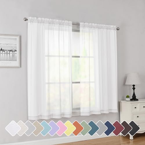Rod Pocket Top Solid Voile Sheer Curtains for Bedroom (White / 42"W x 54"L (Pack of 2))
