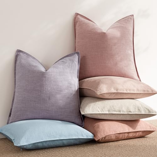 Linen Solid Decorative Throw Pillow Covers 26x26 Inch Rose Pink (26" x 26" (Pack of 2) / Blush)