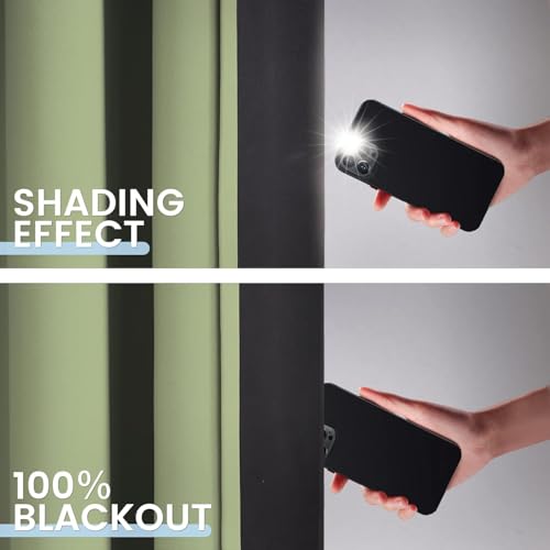 Sage 100% Blackout Curtains Room Darkening Living Room 54 Inch (Sage / 52"W x 54"L (Pack of 2))