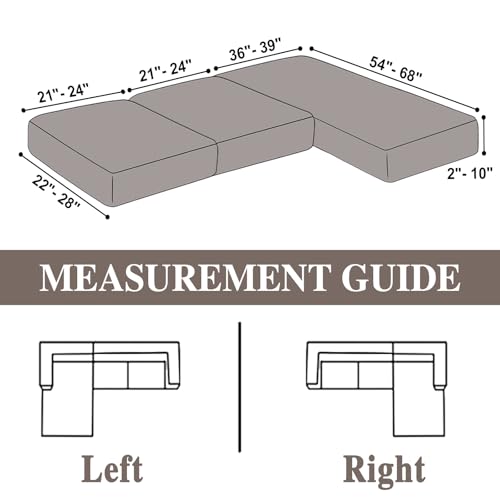 Couch Cushion Covers for Sectional Sofa L Shape Washable Separate Seat Chaise Couch Cover Stretch Sofa Slipcovers with 2 Pcs Pillowcases (Taupe / Seat Only: 2 Seat + 1 Chaise)
