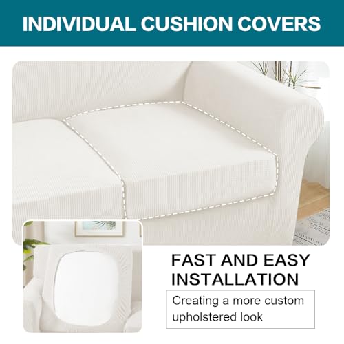 3 Piece Sofa Covers for 2 Cushion Couch Sofa Slipcover Soft Couch Cover for Dogs (Loveseat (2 Cushion) / Porcelain White)
