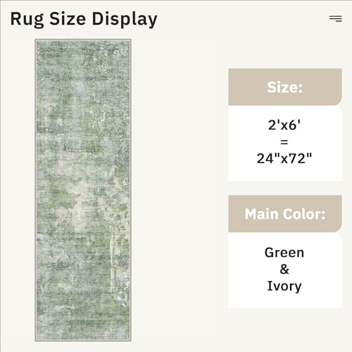 Abstratc Runner Rug 2x6 Kitchen Hallway Runners Green (Green/Ivory / 2' x 6' (Runner))