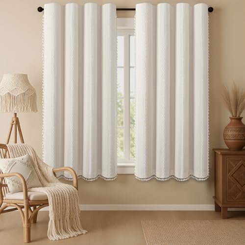 80% Boho Blackout Curtains 63 Inch Linen Blend Drapes 2 Panels (Greige / 52"W x 63"L (Pack of 2))