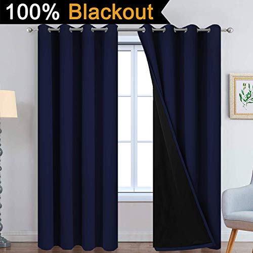 Navy Blue 100% Blackout Curtains 96 Inches Long 52" Wide (52"W x 96"L (Pack of 2) / Navy Blue)