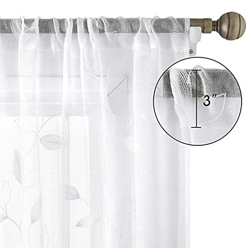 White Sheer Curtains Leaf Embroidered (52"W x 84"L (Pack of 2) / 4-white)