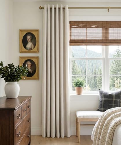 100% Blackout Linen Curtains 108 Inch Long 2 Panels Set (Alba | Beige / 50"W x 108"L (Pack of 2))
