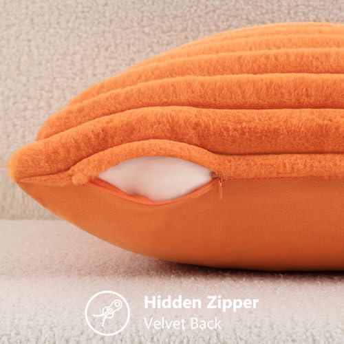 Fall Faux Fur Throw Pillow Covers 18x18 Set of 2 Pumpkin Orange (Pumpkin Orange / 18" x 18" (Pack of 2))