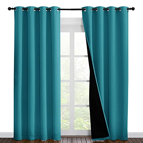 100% Blackout Curtains 86 inches Long (Peacock Teal / 55"W x 86"L (Pack of 2))