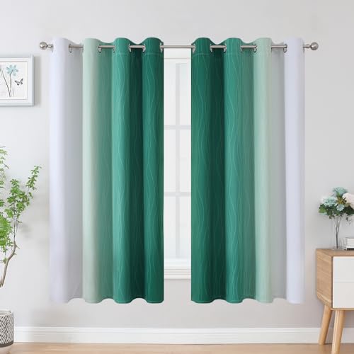 Green and Greyish White Blackout Curtains 52Wx63L 2 Panels (Green and Greyish White / 52"W x 63"L (Pack of 2))