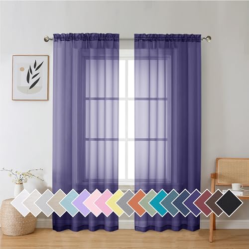 Purple Sheer Curtains 72 Inch Length 2 Panels Set (42"W x 72"L (Pack of 2) / Purple)