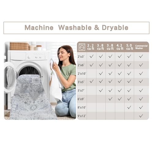 Washable Rugs 6x9 Area Rugs for Living Room (6' x 9' (Rectangular) / Grey/Cream/White/Light Blue)