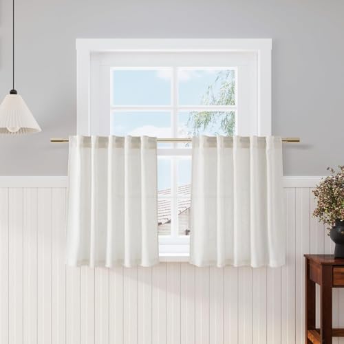 Cafe Linen Curtains 30 Inch Length for Kitchen Windows Over Sink (34"W x 30"L (Pack of 2) / Natural)