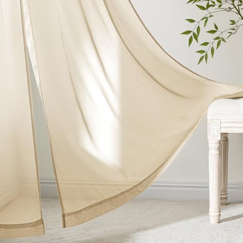 Cream Sheer Curtains 102 Inches Long 4 Panels 42 x 102 Inches (42"W x 102"L (Pack of 4) / Cream)