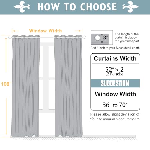 100% Blackout Curtains for Bedroom 108 Inches Long 2 Panels Set (52"W x 108"L (Pack of 2) / Stone Blue)