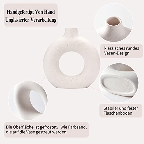 White Donut Vase Hollow Ceramic Vase for Flowers Handmade Minimalist Boho ins Style Modern Home Decor for Wedding Dinner Table Party Living Room Office Bedroom (Medium (1-Piece) / White)