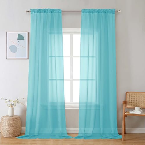 Aqua Sheer Curtains 96 inches Long 2 Panels (Aqua / 42"W x 96"L (Pack of 2))
