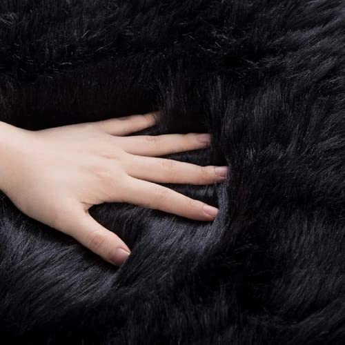 Washable 6x9 Area Rugs for Living Room Black Fuzzy Faux Sheepskin Shag Fur Rug for Bedroom Nursery Rectangle Rug Home Décor (6' x 9' (Rectangular) / Black)