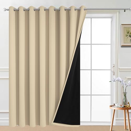 Beige 100% Blackout Patio Door Curtain Panels W100 x L84 (100"W x 84"L (Pack of 1) / Beige)