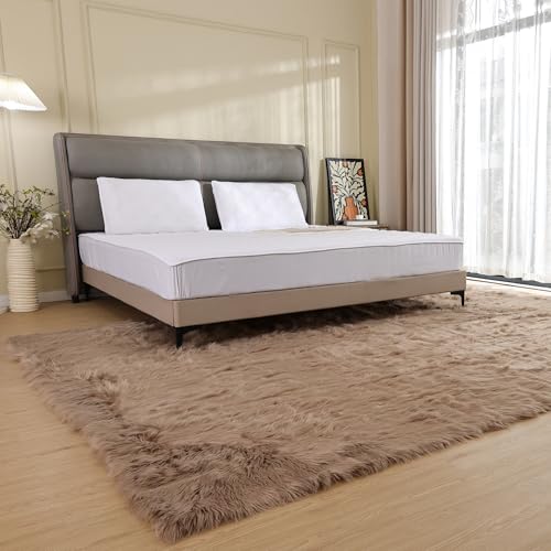 Beige Area Rugs for Living Room Bedroom Nursery 9X12 Washable Faux Sheepskin Fluffy Fur Rug Kids Room Decor Soft Cozy Home Décor (9' x 12' (Rectangular) / Beige)