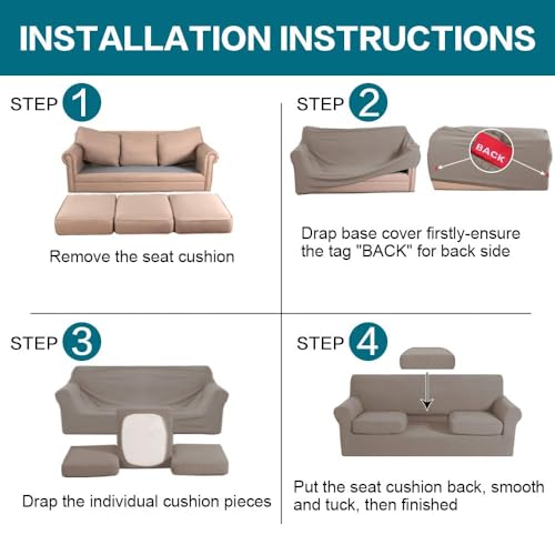 4 Piece Couch Covers for 3 Cushion Couch Sofa Pet Friendly Stretch Couch Cover for Dogs Washable Sofa Covers with Individual Couch Cushion Covers (Sofa (3 Cushion) / Taupe)