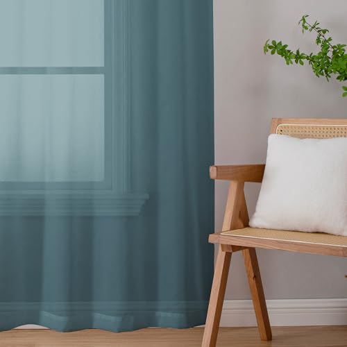 Sheer Stone Blue Curtains 90 inches Long 2 Panels (Stone Blue / 42"W x 90"L (Pack of 2))