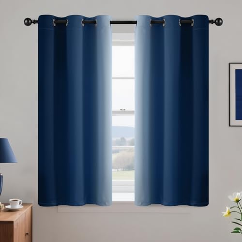 Ombre Curtains Blue and Greyish White for Living Room (42"W x 45"L (Pack of 2) / Blue)