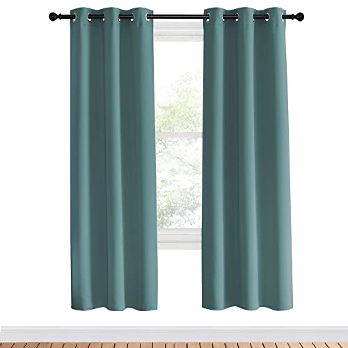 Modern Blackout Curtains Noise Reducing for Bedroom (Greyish Blue / 34"W x 70"L (Pack of 2))