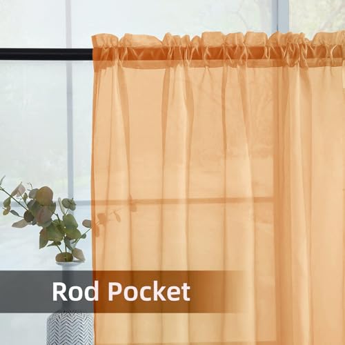 Beige Sheer Curtains 4 Panels Rod Pocket Semi (Beige / 52"W x 54"L (Pack of 4))