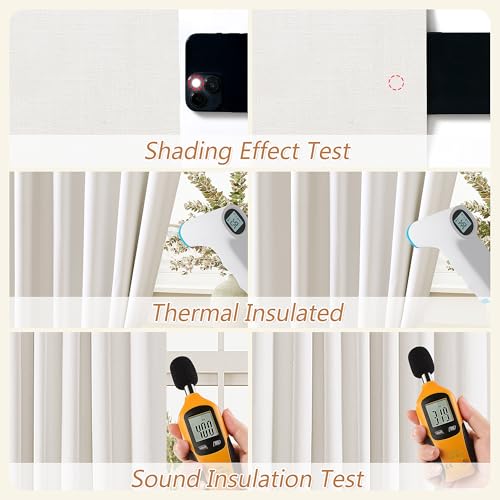 Ivory 100% Blackout Curtains 84 Inch Length 2 Panels Set for Living Room Bedroom Back Tab Thermal Insulated Black Out Linen Drapes Room Darkening Window Curtains 84 Inches Long (Ivory / 52"W x 84"L (Pack of 2))