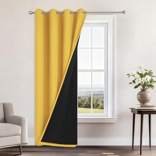 Mustard Yellow Blackout Curtains 84 Inches Long 52" Wide 1 Panel (52"W x 84"L (Pack of 1) / Mustard Yellow)